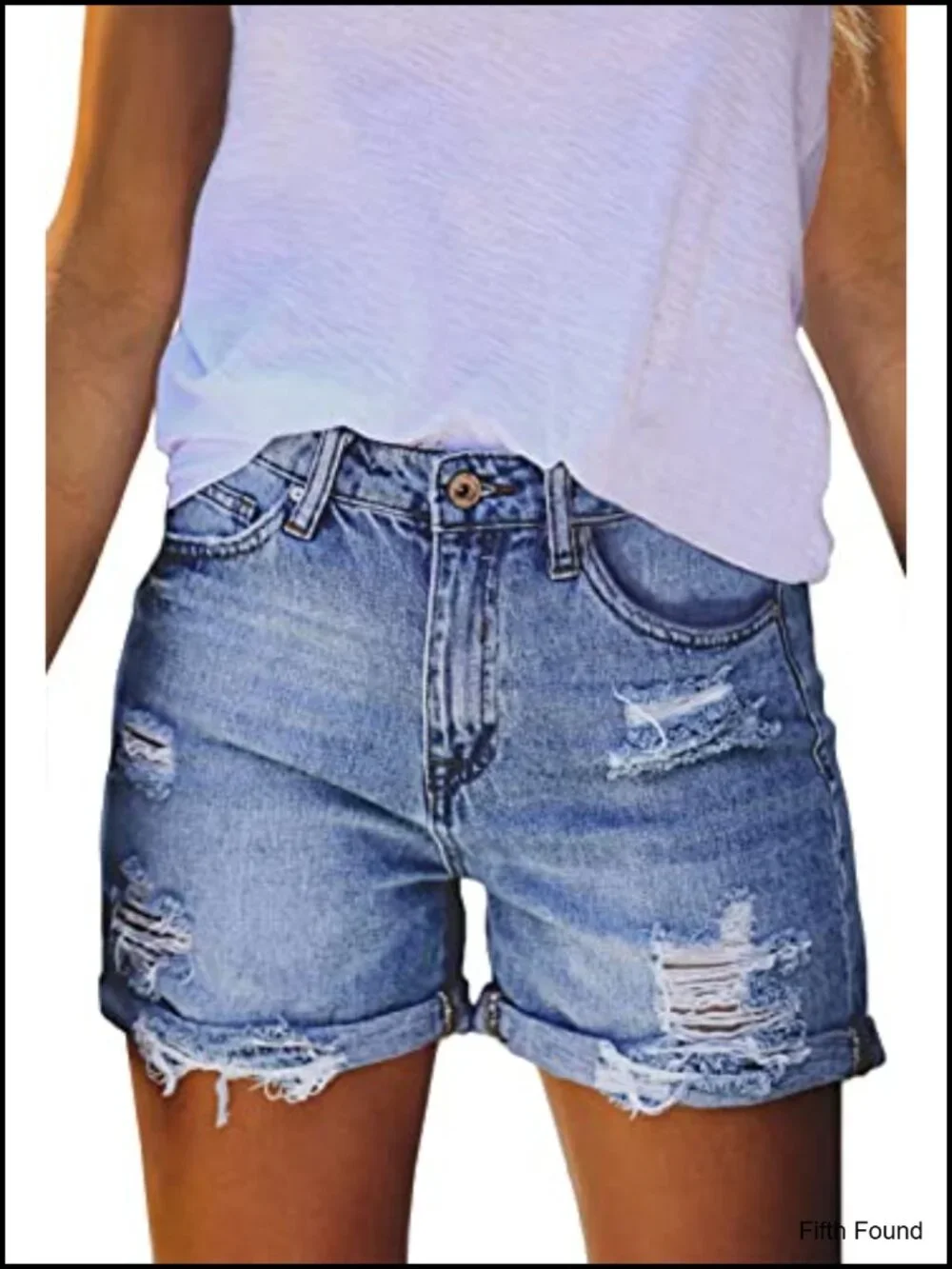 High Waisted Denim Shorts Ripped Distressed Frayed Cutoff with Pockets